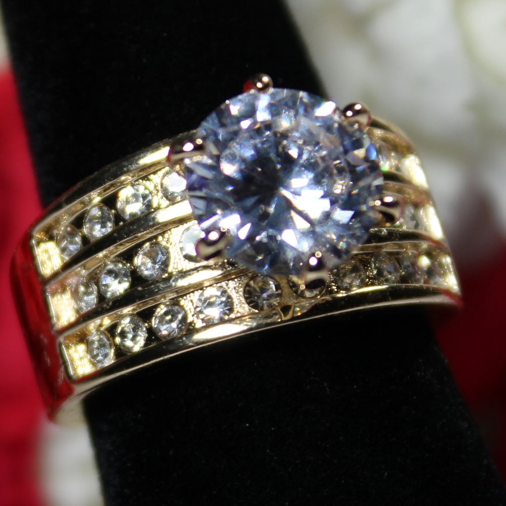 Yellow ring with Huge CZ Diamond